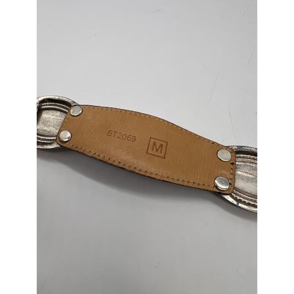 Fossil Brown Leather Belt With Silver Accents Size Medium Western Boho Rodeo - Picture 3 of 10